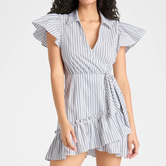 NEW Cinq a Sept Lila Stripe Wrap Dress Cotton French Flare Causal Vacation - Picture 1 of 7